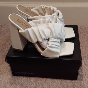 EGO Criscrossed Scruchy Style Block Heel Shoe